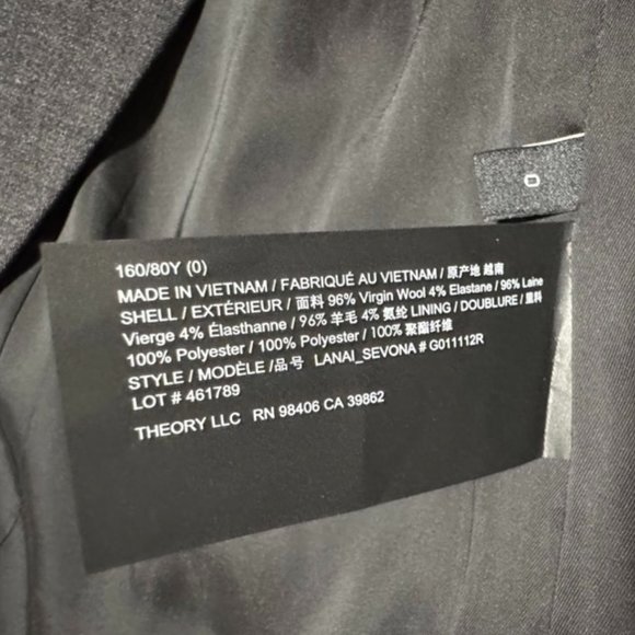NWOT Theory Lanai Open Blazer Wool Charcoal Gray size 0 - Picture 3 of 3